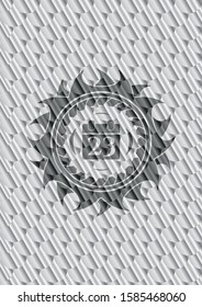calendar icon inside silver emblem. Scales pattern. Vector Illustration. Detailed.
