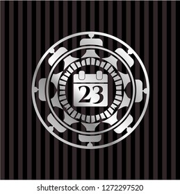 calendar icon inside silvery emblem or badge
