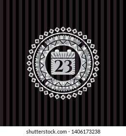 calendar icon inside silvery emblem or badge