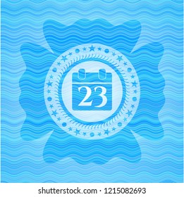 calendar icon inside sky blue water badge.