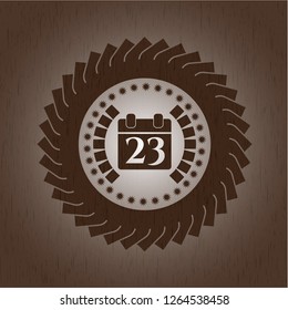 calendar icon inside vintage wood emblem