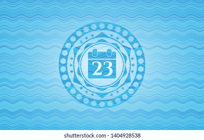 calendar icon inside water concept badge.