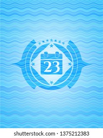 calendar icon inside water wave emblem background.