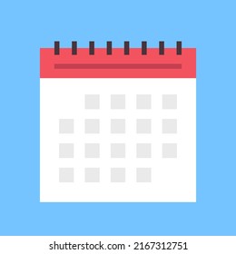 Icono de calendario aislado en fondo azul. Diseño plano. Ilustración vectorial.