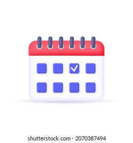 Calendar icon isolated on white background. Vector 3d illustration.