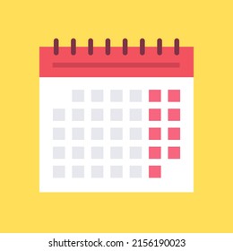 Icono de calendario aislado en fondo amarillo. Diseño plano. Ilustración vectorial.