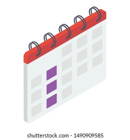Calendar icon in isometric design.