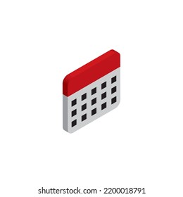 calendar icon in isometric design. Isometric calendar is red.