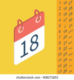 Calendar Icon In Isometric Design Style, Vector Illustration. Set Date, Easy To Use. Icon For Web And Mobile Applications.