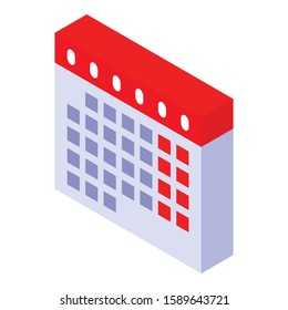 Calendar icon. Isometric of calendar vector icon for web design isolated on white background