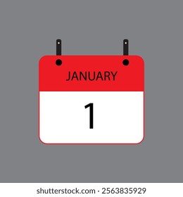 Calendar icon with January 1st date on grey background. Vector schedule symbol.