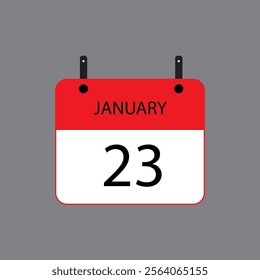 Calendar icon with January 23rd date on grey background. Vector schedule symbol.