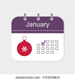 Calendar icon January with pattern isolated on white background. Vector illustration