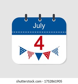 Calendar Icon. July 4th Independence Day of United States of America