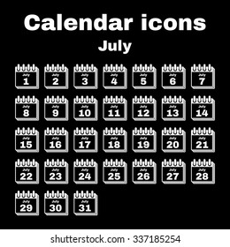 The calendar icon.  July symbol. Flat Vector illustration. Set