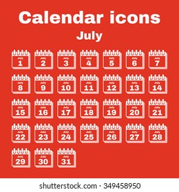 The calendar icon.  July symbol. Flat Vector illustration. Set