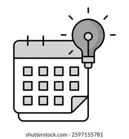 Calendar icon with a light bulb representing innovation, brainstorming sessions, creative planning, and strategic idea development