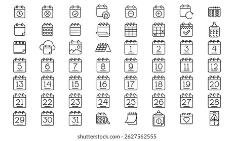 Diseño de Vector de colección de línea de icono de calendario en estilo de moda con trazo editable