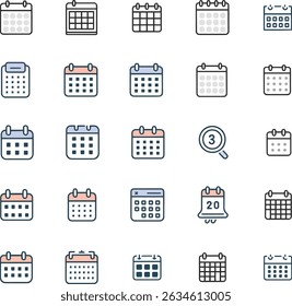 calendar icon in line style set. schedule, date, planner, appointment. vector illustration