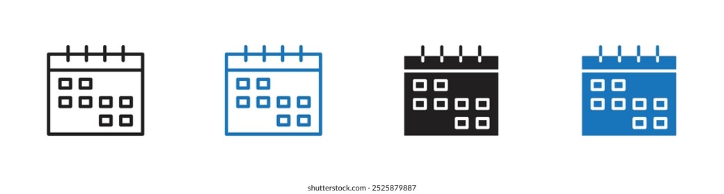 Calendar icon linear graphics set vector in black