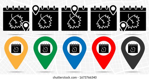 Icono de calendario en conjunto de ubicaciones. Glifo simple, elemento de ilustración plana de iconos del tema del otoño