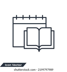 Kalendersymbol, Vektorgrafik. Studienprogrammkalender und Buchsymbolvorlage für Grafik- und Webdesign-Kollektion