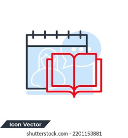 Calendar icon logo vector illustration. study program calendar and book symbol template for graphic and web design collection
