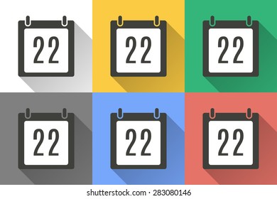 Calendar icon with long shadow, flat design. Vector illustration.