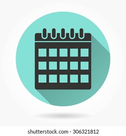 Calendar - icon with long shadow, flat design. Vector illustration