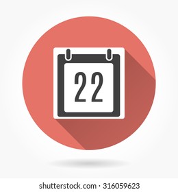 Calendar  icon with long shadow, flat design. Vector illustration.