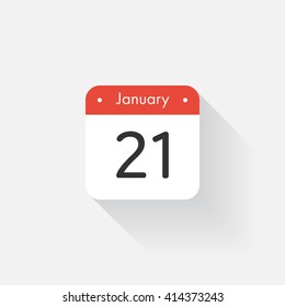 Calendar Icon with long shadow. Flat style. Date,day and month. Reminder. Vector illustration. Organizer application, app symbol. Ui. User interface sign. January.21
