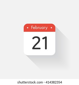 Calendar Icon with long shadow. Flat style. Date,day and month. Reminder. Vector illustration. Organizer application, app symbol. Ui. User interface sign. February.21