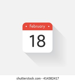 Calendar Icon with long shadow. Flat style. Date,day and month. Reminder. Vector illustration. Organizer application, app symbol. Ui. User interface sign. February.18