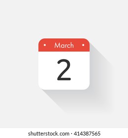 Calendar Icon with long shadow. Flat style. Date,day and month. Reminder. Vector illustration. Organizer application, app symbol. Ui. User interface sign. March.2