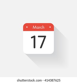 Calendar Icon with long shadow. Flat style. Date,day and month. Reminder. Vector illustration. Organizer application, app symbol. Ui. User interface sign. March.17