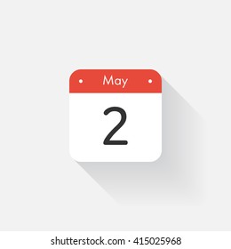 Calendar Icon with long shadow. Flat style. Date,day and month. Reminder. Vector illustration. Organizer application, app symbol. Ui. User interface sign. May. 2