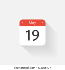 Calendar Icon with long shadow. Flat style. Date,day and month. Reminder. Vector illustration. Organizer application, app symbol. Ui. User interface sign. May. 19
