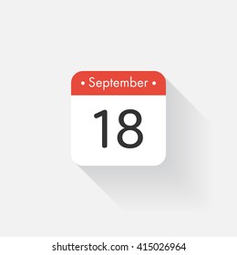 Calendar Icon with long shadow. Flat style. Date,day and month. Reminder. Vector illustration. Organizer application, app symbol. Ui. User interface sign. September. 18