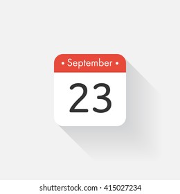Calendar Icon with long shadow. Flat style. Date,day and month. Reminder. Vector illustration. Organizer application, app symbol. Ui. User interface sign. September. 23