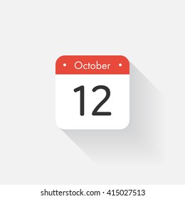 Calendar Icon with long shadow. Flat style. Date,day and month. Reminder. Vector illustration. Organizer application, app symbol. Ui. User interface sign.  October. 12