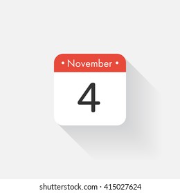 Calendar Icon with long shadow. Flat style. Date,day and month. Reminder. Vector illustration. Organizer application, app symbol. Ui. User interface sign. November. 4