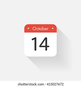 Calendar Icon with long shadow. Flat style. Date,day and month. Reminder. Vector illustration. Organizer application, app symbol. Ui. User interface sign.  October. 14