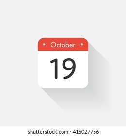 Calendar Icon with long shadow. Flat style. Date,day and month. Reminder. Vector illustration. Organizer application, app symbol. Ui. User interface sign.  October. 19