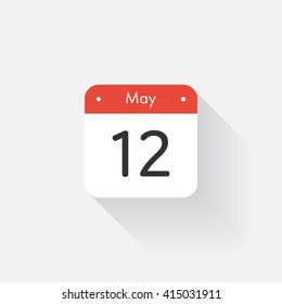 Calendar Icon with long shadow. Flat style. Date,day and month. Reminder. Vector illustration. Organizer application, app symbol. Ui. User interface sign. May. 12