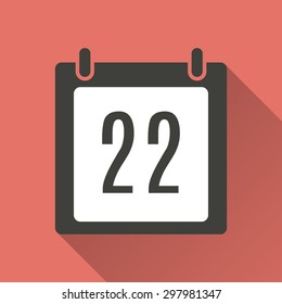 Calendar icon with a long shadow on a red background. Vector illustration.