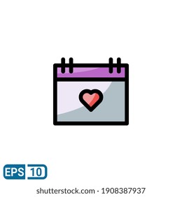 calendar icon with love illustration in filled line style isolated on white background. sign symbol for valentine's day. EPS 10