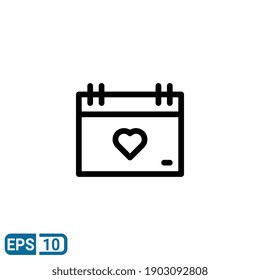 calendar icon with love illustration in line style isolated on white background. sign symbol for valentine's day. EPS 10