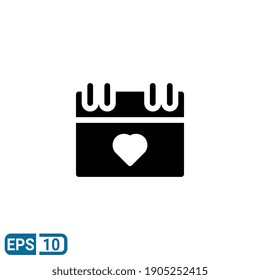 icono de calendario con ilustración de amor en estilo sólido aislado en fondo blanco. símbolo de signo para el día de San Valentín. EPS 10