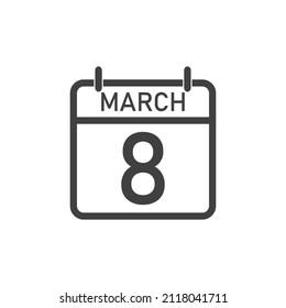 Calendar icon for March 8. March 8 on a white background.