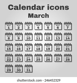 The calendar icon.  March symbol. Flat Vector illustration. Set